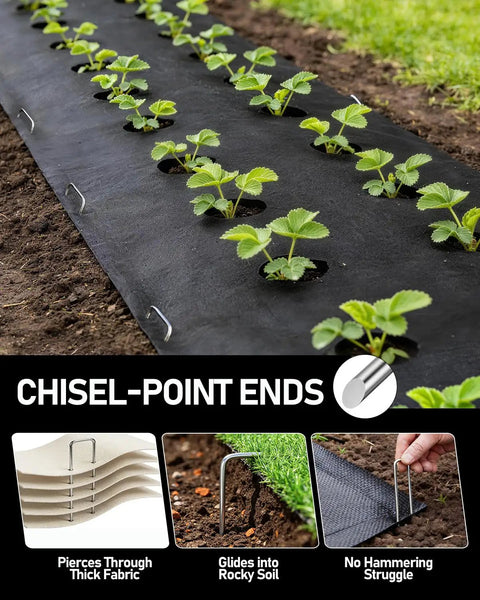 120 Pack Landscape Staples 6 Inch 11 Gauge Galvanized Ground Anchors used to secure weed barrier fabric in garden