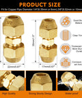 Brass copper pipe extension connectors set, 4 pcs with flare nuts for 1/4 in and 3/8 in tubing, front view