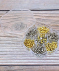 200Pcs Small Flat Head Cross Wood Screws Set Carbon Steel Self Tapping Assortment Kit in Gold and Silver in container