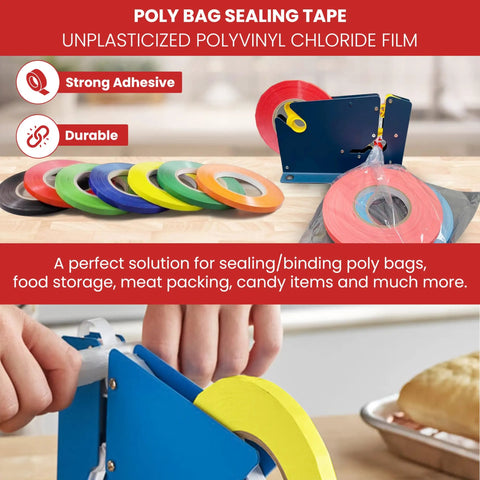 TRU UPVC 24BS Red Poly Bag Sealing Tape Three Eighths Inch By 180 Yards Pack Of One for color coding perishables