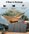 Off Grid Portable Solar Power Bank With 65W 110V AC Outlet 24000mAh External Battery Pack Foldable 30W Solar Panel setup outdoors