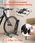 Two Pack Bike Floor Stands For 20 To 27 Inch Mountain And Road Bikes Rust Resistant Alloy Steel Folding Bike Storage Rack in use