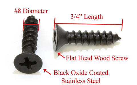 Badass 18-8 Stainless Steel Flat Head Phillips Wood Screws 8 X 3/4 Inch Black Oxide Coated 304 Grade close-up view