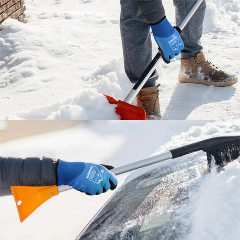 Winter Work Gloves For Men And Women, Touchscreen Ready, Waterproof, Freeze-Proof Warmth, Thermal Insulated With Super Grip, Blue, Size Small used for shoveling snow and clearing ice from car windows