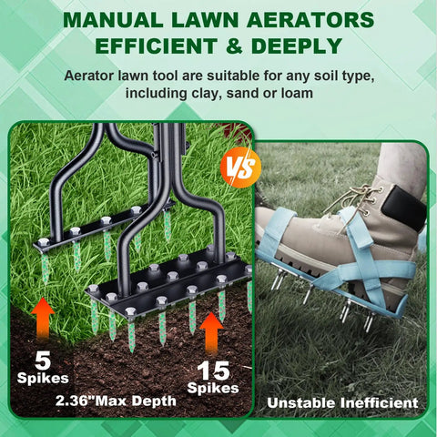 Two In One Manual Spike Aerator With Five And Fifteen Steel Spikes Detachable Foot Pad comparison chart