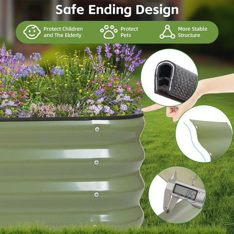Close-up of 4 In 1 Modular Raised Garden Bed Kit With Adjustable Sizes For Vegetables And Fruits, showing galvanized steel and safe edges