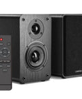 Powered Bookshelf Speakers With Wireless 100W RMS Bluetooth And EARC featuring remote and carbon fiber 4 inch woofers