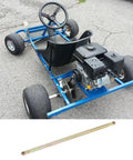 26 Inch 23T Rear Live Axle For Drift Trikes And Go Karts Heavy Duty Steel Alloy Axle For Off Road ATVs And Drift Tricycle Mods Durable 650mm Long Axis shown separately and installed in a blue go-kart on asphalt.