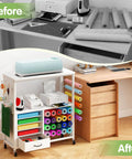 Cricut Compatible Craft Storage Cart With Vinyl Roll Holder And Drawers, All In One Mobile Workstation For Crafting Tools And Accessories