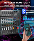 6 Channel USB Audio Mixer For Streaming And DJ Sets With Built In 16 DSP Effects, 48V Phantom Power, USB Audio Interface