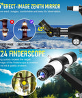 Diagram showing 45° erect-image zenith mirror and 5x24 finderscope on Awesome High Powered 90mm Aperture Refractor Telescope for Adults