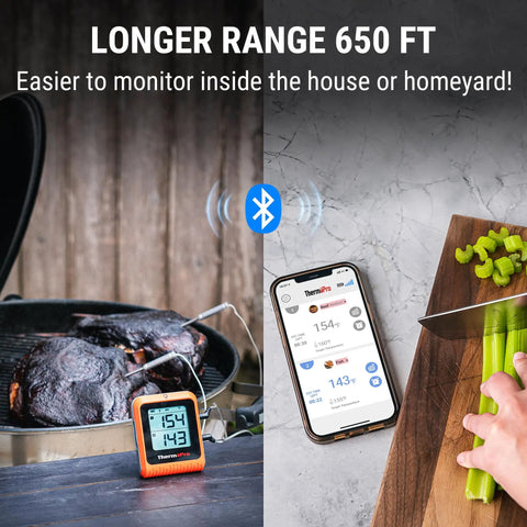 650 Ft Wireless Bluetooth Meat Thermometer With Dual Probes For Grilling And Smoking, monitoring BBQ grill and smartphone app