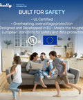 Family in a cozy living room illustrating the safety features of Matter Certified Smart Outlet With Precise Power Monitoring And Dead Simple Pairing Smooths Out Daily Chores While Delivering Rock Solid Connections Across Every Major Voice App And Automated Scenes In Crisp White.