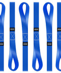 Six Pack Soft Loop Tie Down Straps For Securing ATVs UTVs Motorcycles Scooters Dirt Bikes And Lawn And Garden Equipment Heavy Duty 1500 Lb Load Capacity And 4500 Lb Break Strength, image of six blue straps
