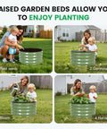 People using Three Round Galvanized Raised Garden Beds Kit 2 Foot Diameter By 1 Foot Deep Outdoor Planter Boxes in garden stages