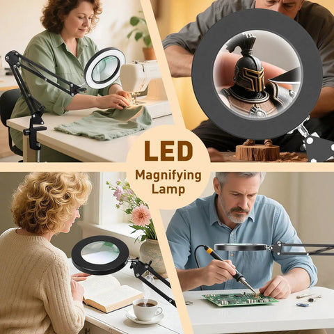 10X LED Magnifying Lamp With Clamp Real Glass Lens 3 Color Modes And Stepless Dimmable Desk Light used for various tasks