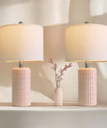 Set Of 2 24.75 Inch Ceramic End Table Lamps For Living Room Bedroom Office Farmhouse Cozy Decor With Linen Drum Shades Modern Contemporary Nightstand Lamps on shelf