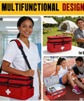 Collage showing the Two Layer First Aid Bag For Outdoor Travel And Home Use Must Have Portable Medical Kit Organizer.