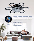 5 Pc Ceiling Fan with Lights Remote Control 25 inch Black 6 Speeds 3 Light with silent motor in modern living room setting.