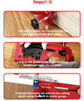 2-in-1 Door Hinge Jig and Lock Hole Drilling Kit, Adjustable Aluminum Router Template demonstrating adjustment steps.