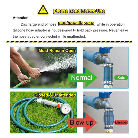 Front view: 1-pack universal faucet hose adapter with blue fittings and silicone sleeve for garden hose use.