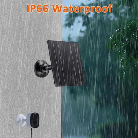 10W Solar Panel Charger For 5V Cameras With USB C, Micro USB, And DC Adapters, IP66 Waterproof Outdoor Power Kit in rain