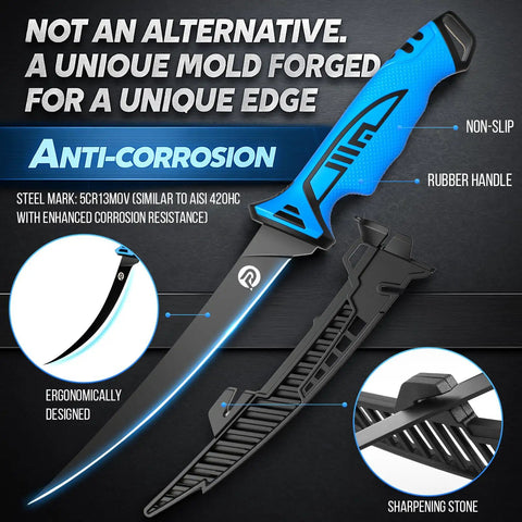 7 Piece Fishing Tools Kit With Corrosion Resistant Pliers Floating Lip Gripper Fishing Knife And Line Cutter featuring anti-corrosion blue handle knife