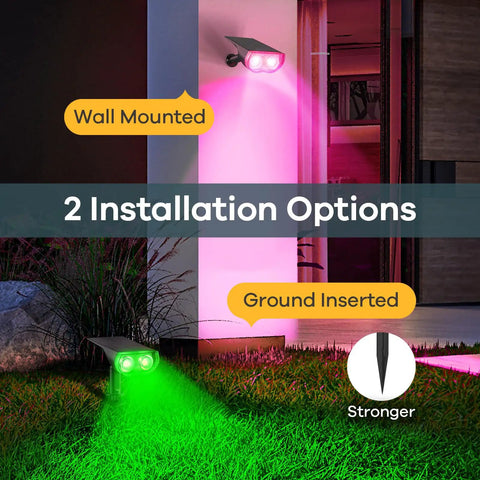 RGB Solar Spotlight Lights Outdoor Waterproof IP65 Color Changing for yard and garden, wall mounted and ground inserted options