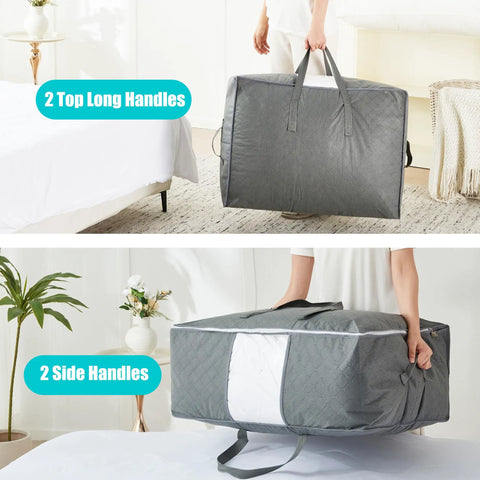 Roomy 105L Extra Large Storage Bags For Blankets Bedding And Clothes 3 Pack With 4 Handles Clear Window Foldable In Use