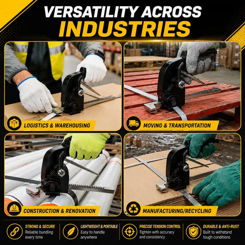 Manual Strapping Tensioner With Ergonomic One-Hand Pusher Bar, Lightweight Go-To Heavy-Duty Metal Bundling Tool For Three Eighths To One Half Inch Steel Straps, Ideal For Warehouse And Factory Use, used across industries