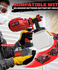 Professional Grade Cordless Paint Sprayer Compatible With Milwaukee 18V Side Fill 1200 ML Tank 43000 RPM Four Nozzles Tool Only, held by a user.