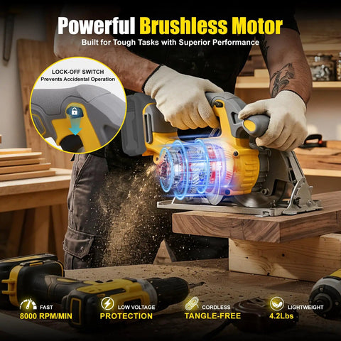 Real Deal Cordless Circular Saw Featuring A Beefy Eight Thousand RPM Motor And No Frills Bare Tool Build Designed Tough for rapid wood ripping jobs using a brushless motor.