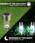 Charging view of 30 Pack Solar Pathway Lights Outdoor LED Landscape Lighting Waterproof Stainless Steel Garden Lights