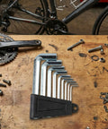Rock Solid 9-Piece Ball Head Hex Wrench Set For Home Repairs Heavy Duty High Carbon Steel L-Shaped Allen Key Kit Tough Tools That Never Fail, 9-piece Allen key set on bike repair bench