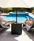 Outdoor Umbrella Side Table With Hole 2 In 1 Square Patio Table For Poolside And Deck Includes 15.9 Gallon Fillable Base Fits Up To 1.5 Inch Pole Matte Black Space Saving Durable And Easy To Set Up by poolside