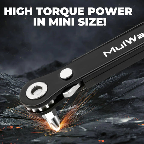Close-up of 11 Piece Right Angle Screwdriver Set with multi bits, highlighting high torque power in mini size.