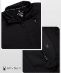 Close-up of Mens Fleece Jacket With Polar Fleece And Suede Texture Two Way Stretch Lightweight Zip Up Athletic Coat UPF 30 Plus Black Raven