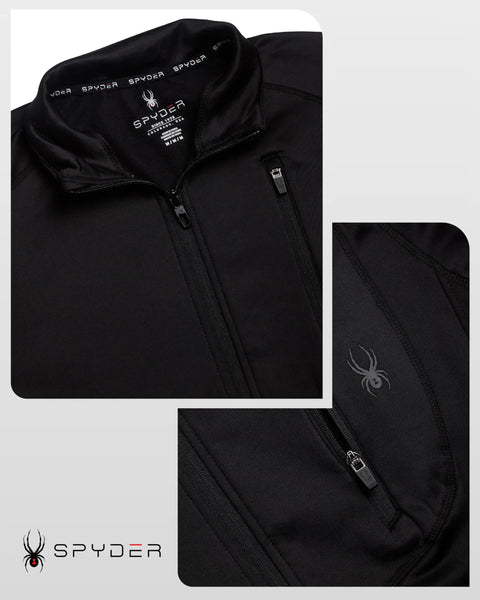 Close-up of Mens Fleece Jacket With Polar Fleece And Suede Texture Two Way Stretch Lightweight Zip Up Athletic Coat UPF 30 Plus Black Raven