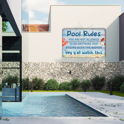 Vintage Pool Rule Sign Metal Tin Outdoor Waterproof Wall Decor For Backyard Bar Or Deck 8 By 12 Inch Non Glare Rustic