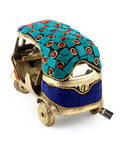 Dope Vintage Brass Auto Rickshaw Miniature Showpiece For Living Room Decor Tabletop Accent with colorful stones, 4.5 x 2.4 x 3 in.