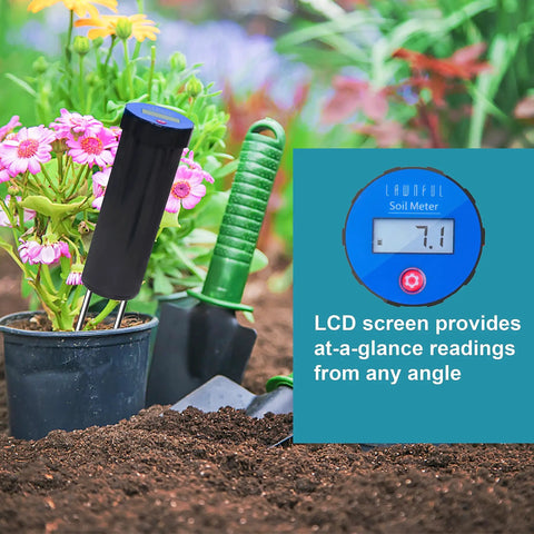 Industrial Grade Soil pH Meter With High Precision No Fuss Calibration LCD Display in garden soil near flowers