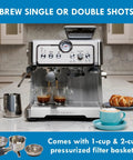 Kickstart Your Daily Grind With This Automatic Espresso Machine Featuring A Built In Bean Grinder Milk Frother And Hassle Free Auto Cleanup For Top Shelf Barista Style Lattes Right At Home Today with espresso shots brewing.