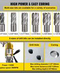 Heavy Duty 1100W Magnetic Drill Press With Six Piece Bit Set For Steel Structure Engineering Portable Electric Tapping Machine 550Rpm Max 40Mm Core Drilling Rig Bench Top Power Tool drill bit set with six sizes for various coring tasks.