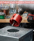 Heavy Duty 16 Piece Cobalt Bi Metal Hole Saw Kit That Rips Right Through Wood Plastic Drywall And Stainless Steel No Wobble Precision For Doorframes And Plumbing Projects Built Tough As Nails, cutting stainless steel with precision.