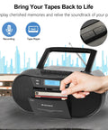 Hand inserting cassette into Retro Boombox CD Player And Cassette Player Combo With Bluetooth USB TF Card FM Radio AUX AC DC