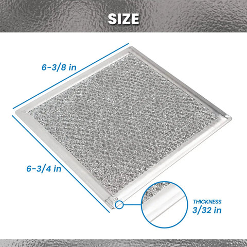 AP5306190 Aluminum Mesh Grease Filter for Samsung microwave hood, size 6-3/8 x 6-3/4 x 3/32 inches