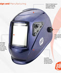 Auto Darkening Welding Helmet With 4x4 True Color Viewing Window Photovoltaic Solar And Battery Powered Filter Four Darkening Sensors Ergonomic Headgear Blue Built For Pros And DIYers Seeking Maximum Clarity And Safety