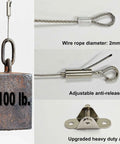 Heavy Duty Stainless Steel Hanging Wire Kit With Hooks For Adjustable Suspension Cable shown with block weight test