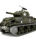 Beefed-Up One Sixteenth Scale RC Sherman Tank With 2.4GHz Remote, 360-Degree Turret, Metal Tracks, Steel Gearbox, 3800mAh Battery