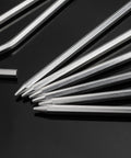 Heavy Duty Aluminum Tent Pegs Set, 12 Pack With Hooks, 7 Inch Hexagon Rod Stakes For Hard Ground, on black background